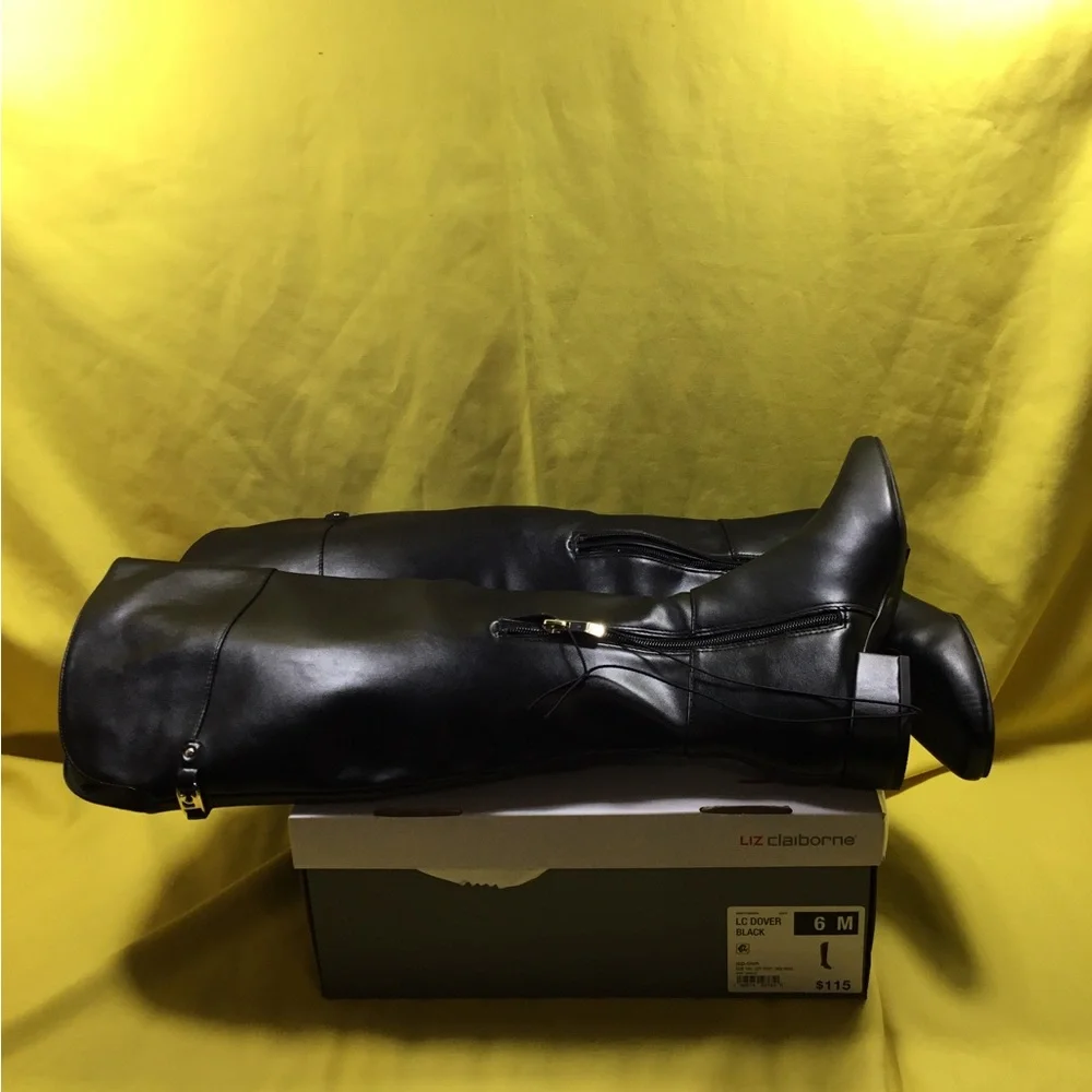 Liz Claiborne Black Over-the-Knee Boots with Side Zip SZ 6 NWT